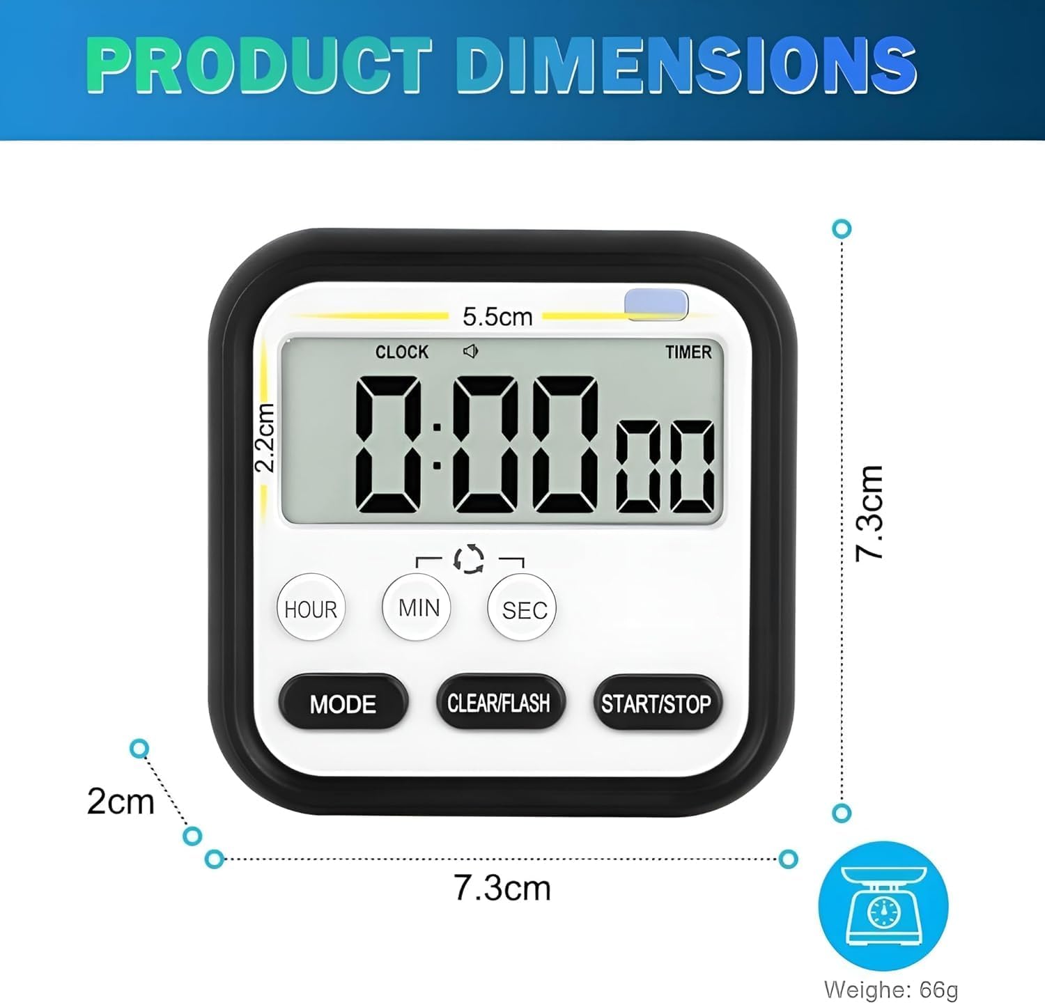 Eripeli Digital Kitchen Timer & Stopwatch, Countdown Large Digits, Loud Alarm, Magnetic Stand, Round, (Multi Colour)